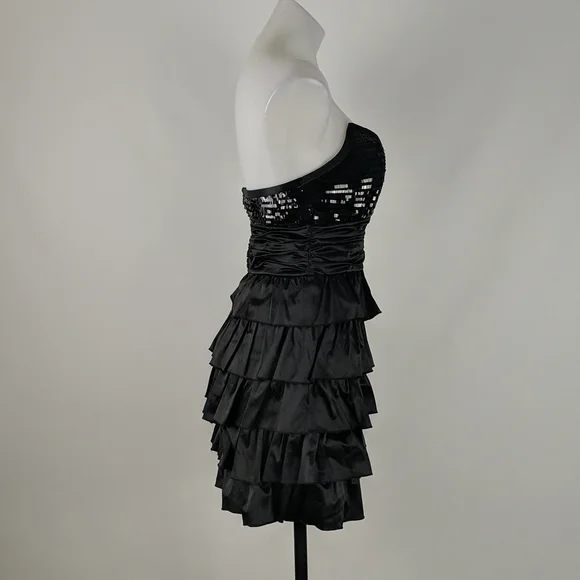 Elle Zeitoune Dress Size 10 Black Sequins Strapless Zip-up Back Layered BNWT - Picture 5 of 9